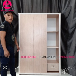 ( HÀNG CAO CẤP ) Tủ quần áo 3 cánh cửa lùa vân gỗ ngang 1m22 cao 1m85 miễn phí giao hàng