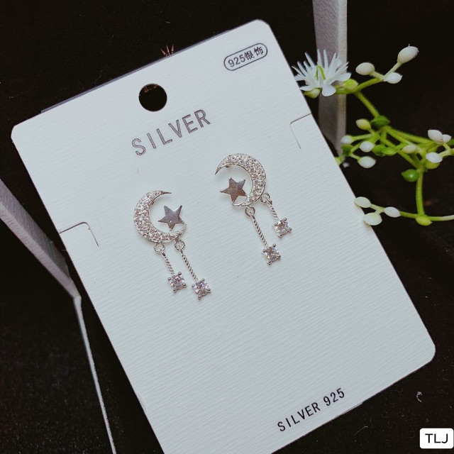 BÔNG TAI TRĂNG SAO CHUẨN BẠC TA ẢNH THẬT