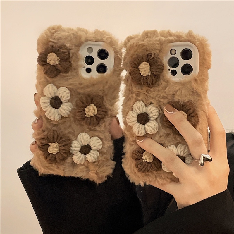 Ốp Điện Thoại Lông Thỏ Mềm Họa Tiết Bông Hoa Nhỏ Xinh Cho Iphone 13 12promax 7plusX / XR