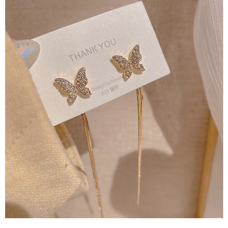 Bông Tai Hình Bướm Phối Tua Rua Thiết Kế Đơn Giản Phong Cách Hàn Quốc Mới 2021