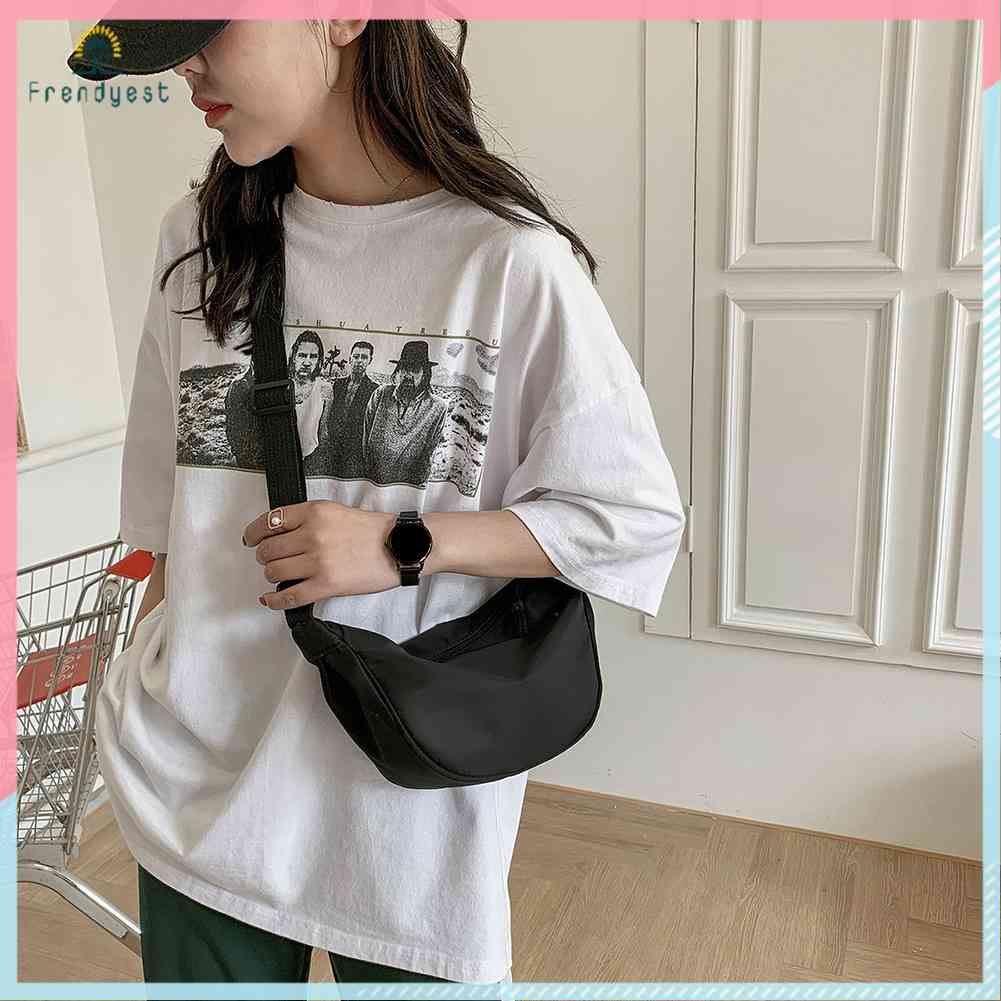 Túi Đeo Chéo Ngực Vải Canvas Màu Trơn Thời Trang Cho Nữ