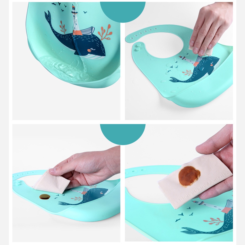 Yếm Ăn Bằng Silicone Mềm Chống Thấm Nước Có Thể Điều Chỉnh Cho Bé