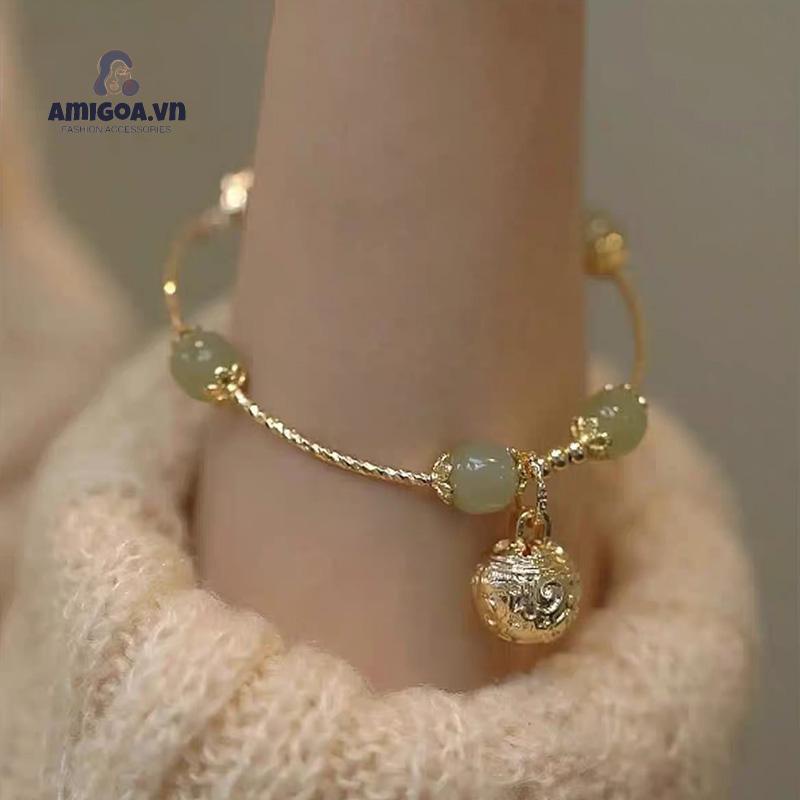 ✨✨Vòng Tay Đính Đá Ngọc Bích Thiết Kế Đục Lỗ Cao Cấp Sang Trọng Cho Nữ