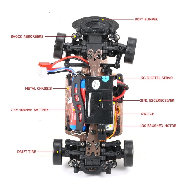 Xe Drift điều khiển từ xa Tốc Độ Cao Wltoys K969 Khung Kim Loại Siêu Bền 1/28 2.4G 4WD Brushed RC Car, mô hình ô tô