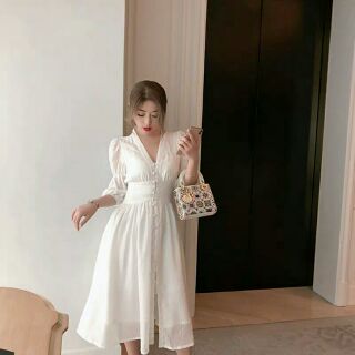 [ Order]  Váy Trắng cổ V ( kèm ảnh thật sau)