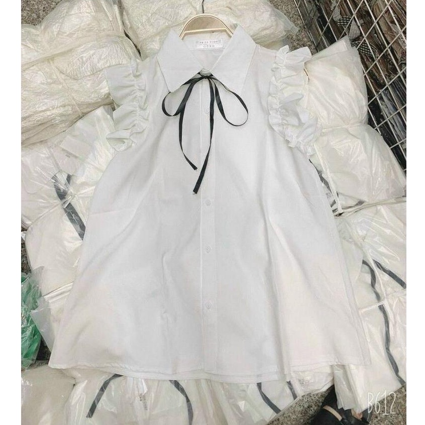 áo sơ mi nơ nhỏ tiểu thư tay bèo sát nách cánh tiên fom rộng