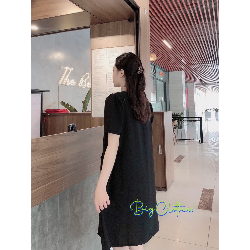 Váy đầm bigsize BigClothes thiết kế dáng suông công sở chất lụa xanh đen thoáng mát BC005