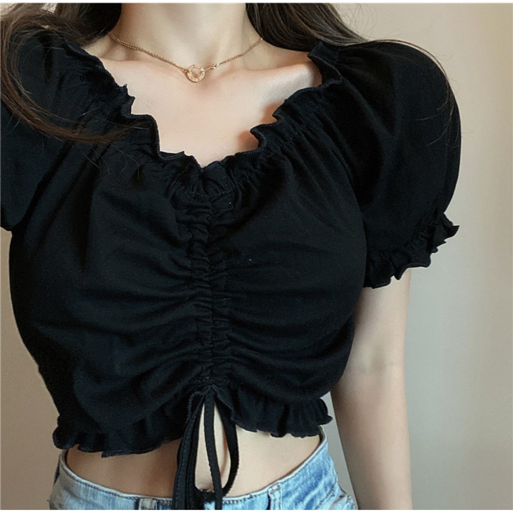 Áo trễ vai croptop rút ngực ulzzang phong cách Hàn Quốc, Áo hở vai rúm ngực ulzzang C48 - Maoshop | BigBuy360 - bigbuy360.vn