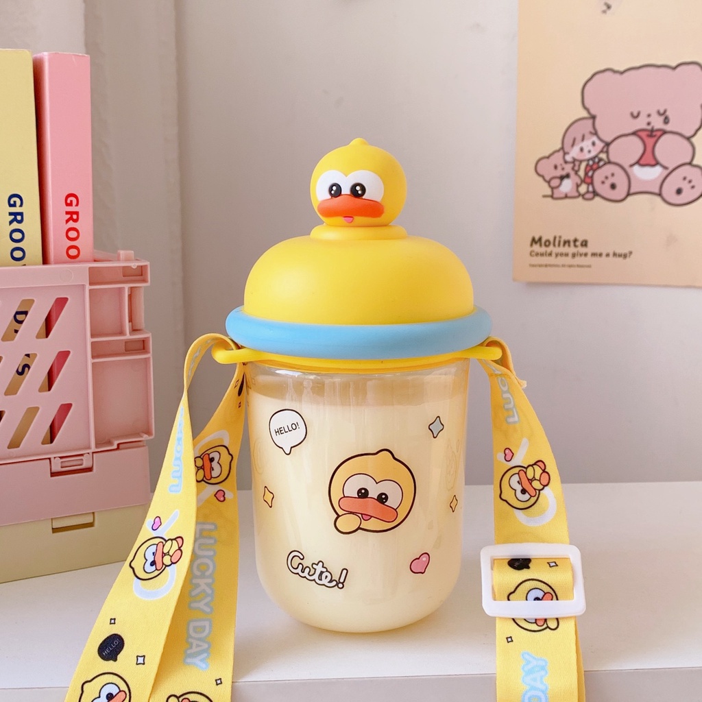 Bình nước hình thú kute nhiều hình kèm dây đeo dung tích 435ml nhiều màu nhựa PC an toàn sức khỏe