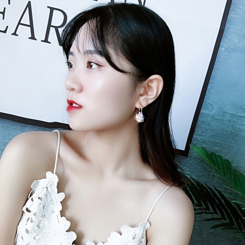 Bông Tai Mạ Bạc 925 Hình Hoa Hồng Đính Đá Zircon Kiểu Hàn Quốc Dễ Thương