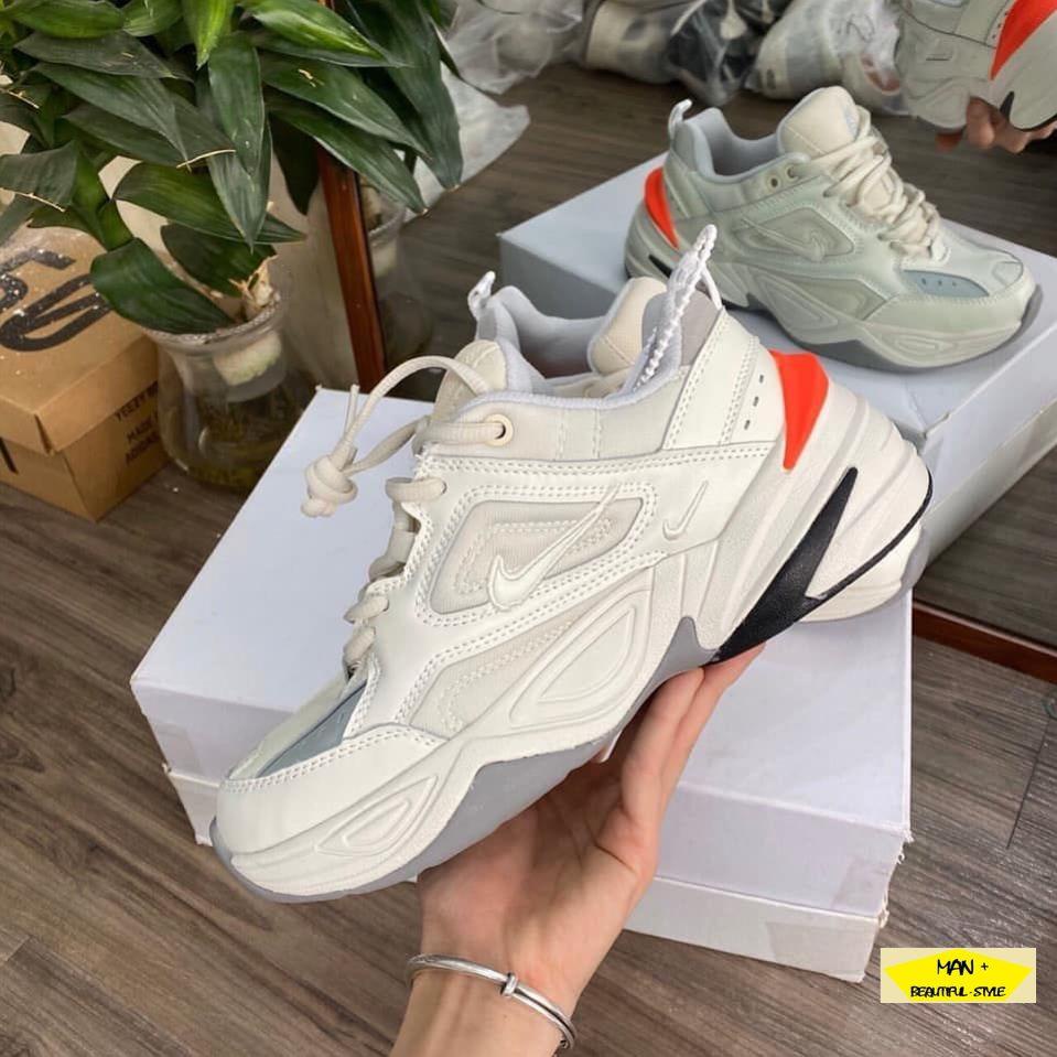 Giày thể thao M2K Tekno Phantom Olive Grey gót cam siêu đẹp, phong cách dành cho nam nữ