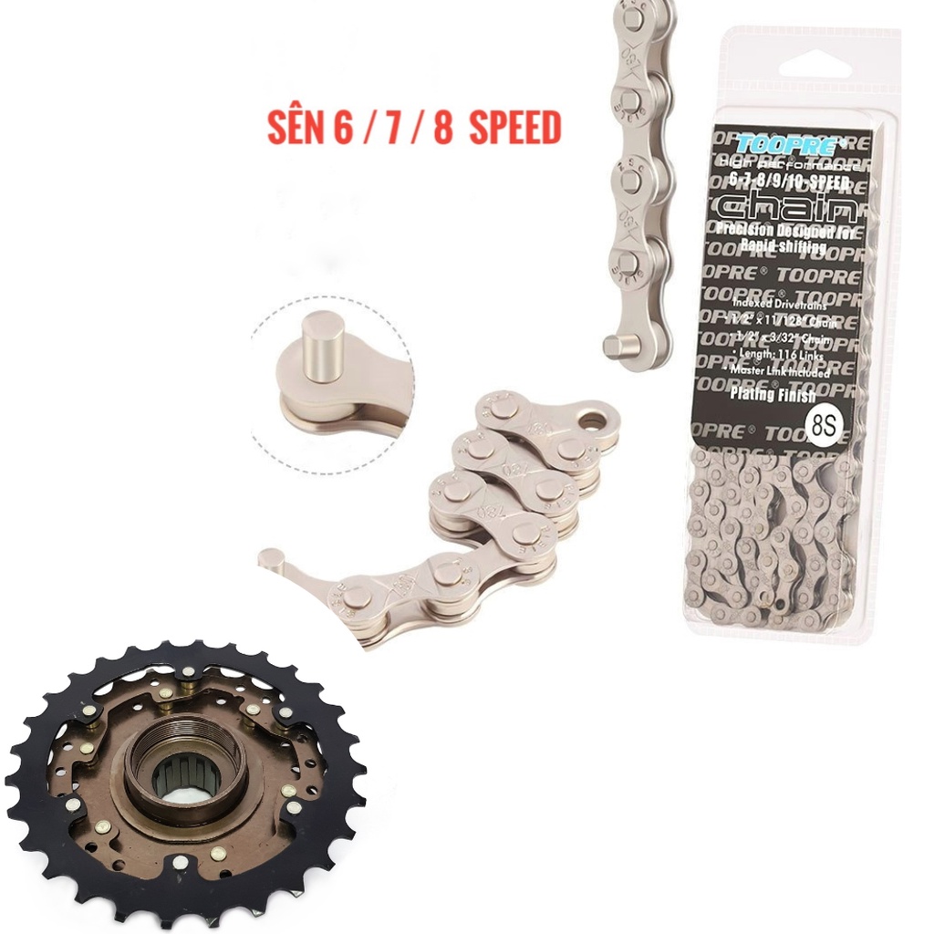 Combo sên xe đạp Toopre + líp 7 tầng Shimano chính hãng