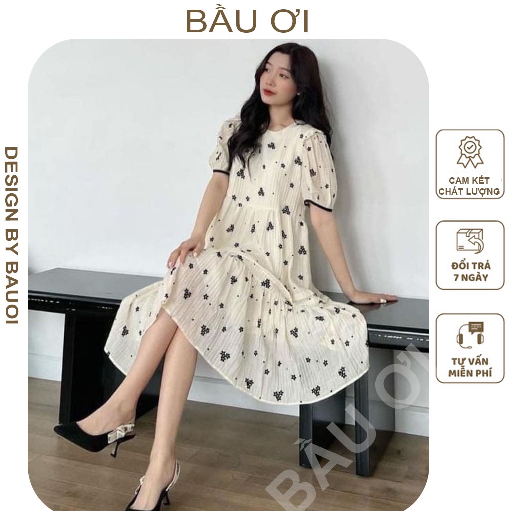 [BAUOI V05] ĐẦM BẦU CÔNG SỞ HÀNG THIẾT KẾ HỌA TIẾT HOA ĐEN ĐẸP SANG CHẢNH ĐI LÀM ĐI CHƠI ĐI TIỆC ĐỂU ĐẸP - VÁY BẦU XINH