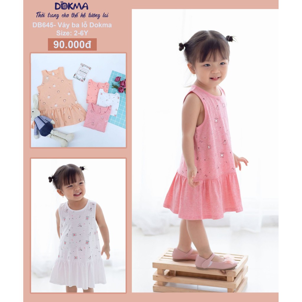 Váy ba lỗ cotton DOKMA DB645, đầm sát nách mềm mịn