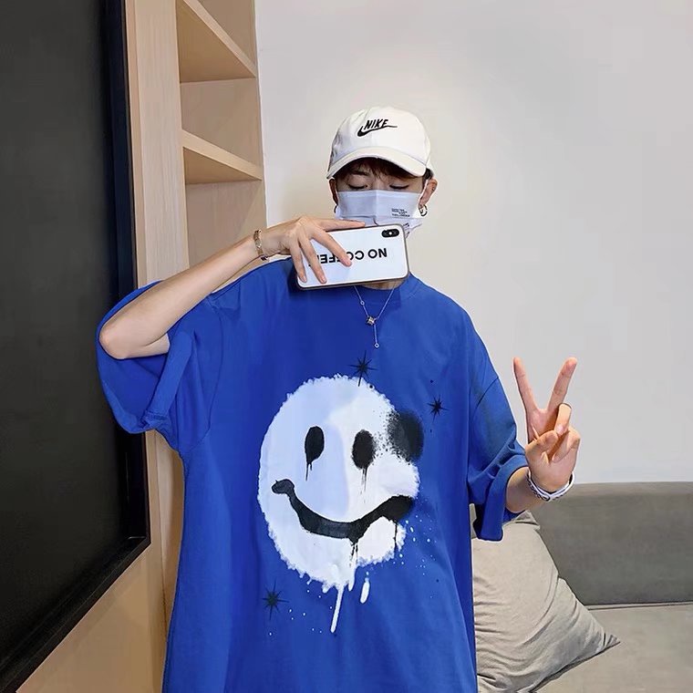 Áo Thun Tay Ngắn In Hình Mặt Cười Klein Màu Xanh Dương Thời Trang Unisex