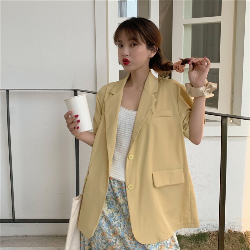 Áo Khoác Blazer Vải Chiffon Mỏng Tay Ngắn Nhiều Màu Thời Trang Mùa Hè