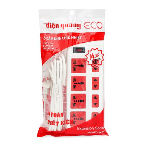 Ổ cắm Điện Quang ECO ĐQ ESK 8ECO (8 Lỗ - 5 Mét)