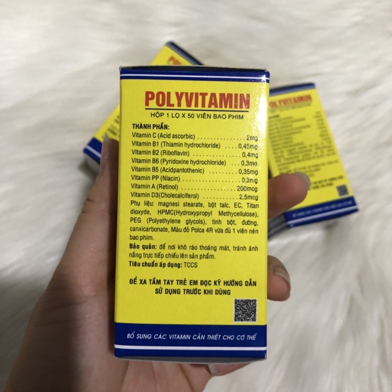 POLY VITAMIN  hộp 50 viên - Bổ sung các loại vitamin C - B1 - B2 - B5 - B6 - PP - A - D3