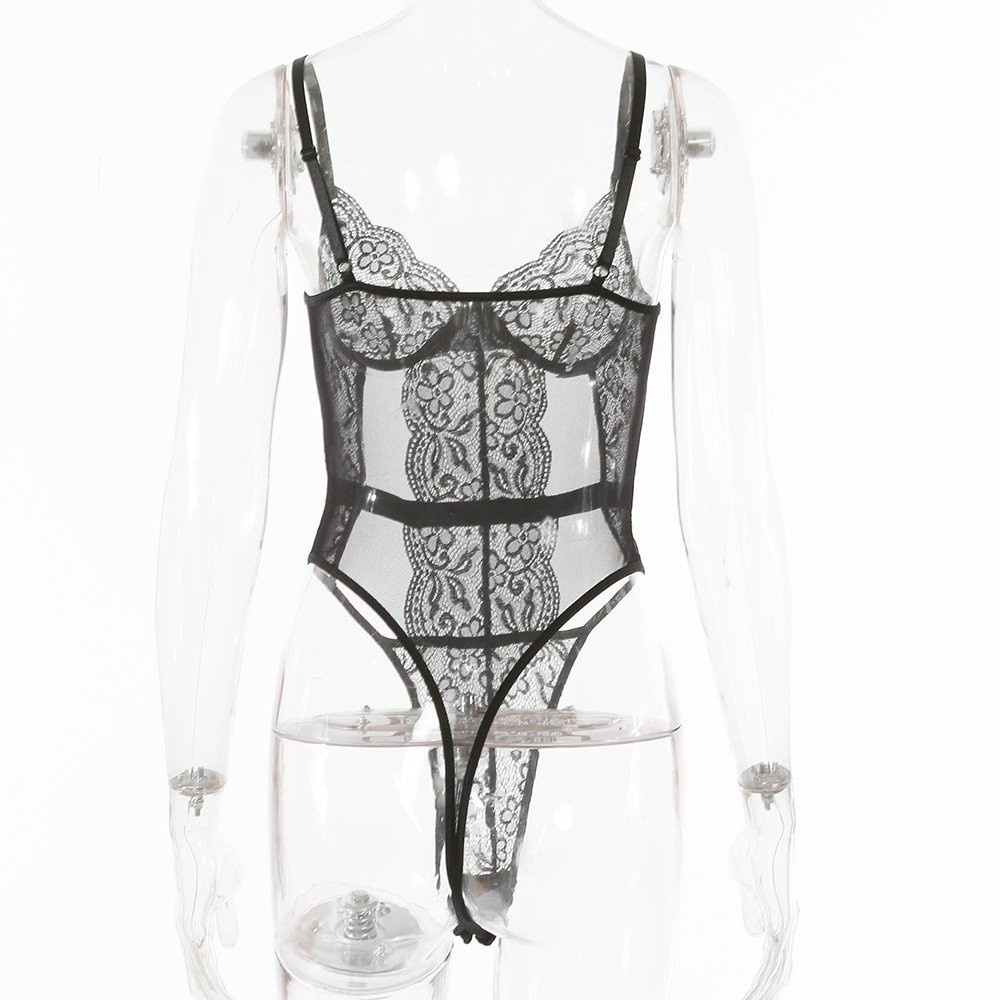 Bộ Áo Liền Quần Phối Ren Lưới Quyến Rũ Cho Nữ