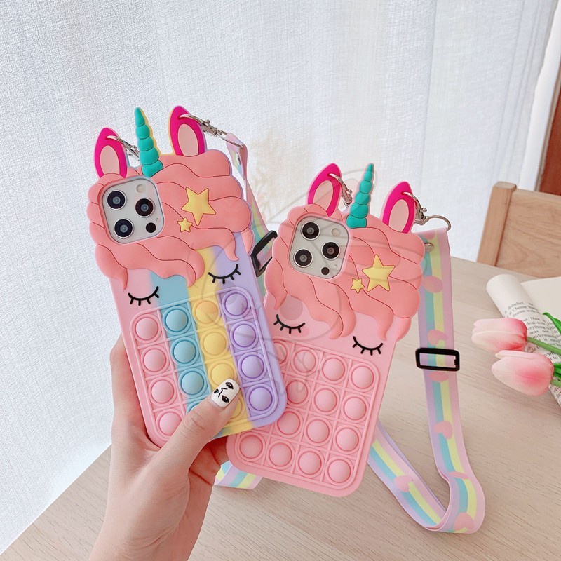 Ốp điện thoại silicon mềm kiểu nhấn bong bóng tích hợp dây đeo cho IPHONE 11 12 PRO MAX 5 6SP 7 8 PLUS X XS XR XS MAX
