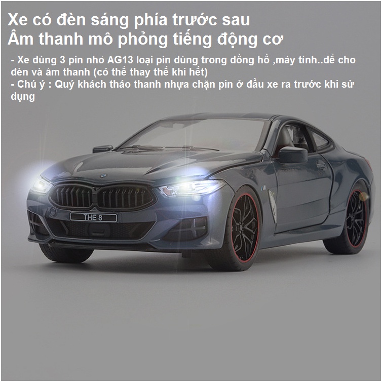 Mô hình xe ô tô BMW M8 tỉ lệ 1:24 xe bằng kim loại có âm thanh và đèn