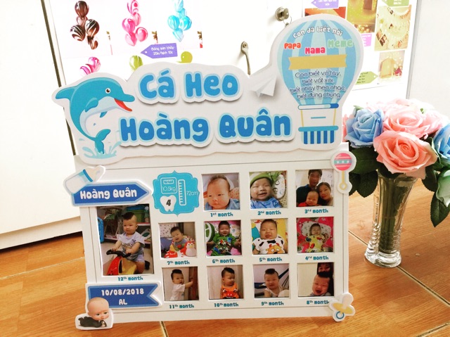 Khung ảnh, khung hình 12 tháng 3D thiết kế để bàn ( in sẵn ảnh có ép) kèm tên bé