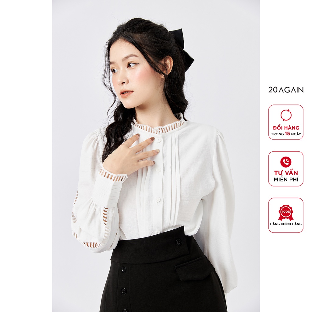 Áo sơ mi nữ dài tay cổ tròn 20AGAIN, trẻ trung thanh lịch ASA1822