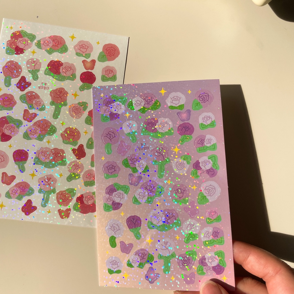 Miếng sticker hình hoa hồng màu sắc phân cực phản chiếu nổi trang trí ảnh tự làm