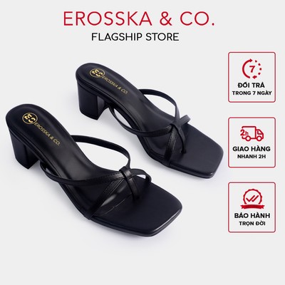 Dép cao gót Erosska xỏ ngón phối dây Hàn Quốc cao 5cm màu đen ver 2 _ EM075