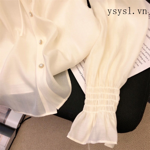 Áo Sơ Mi Chiffon Tay Loe Dài Cổ Búp Bê Phong Cách Hàn Quốc Thanh Lịch Dành Cho Nữ