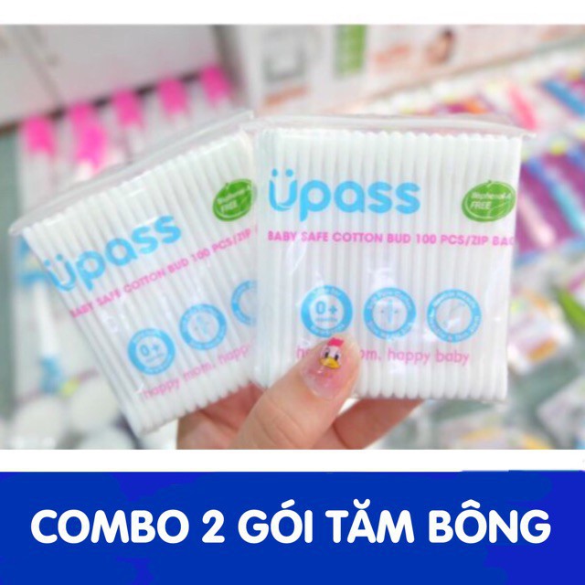 (Made in Thailand) Combo 2 gói - 200/336 cây tăm bông sơ sinh Upass UP4101A / Lovely