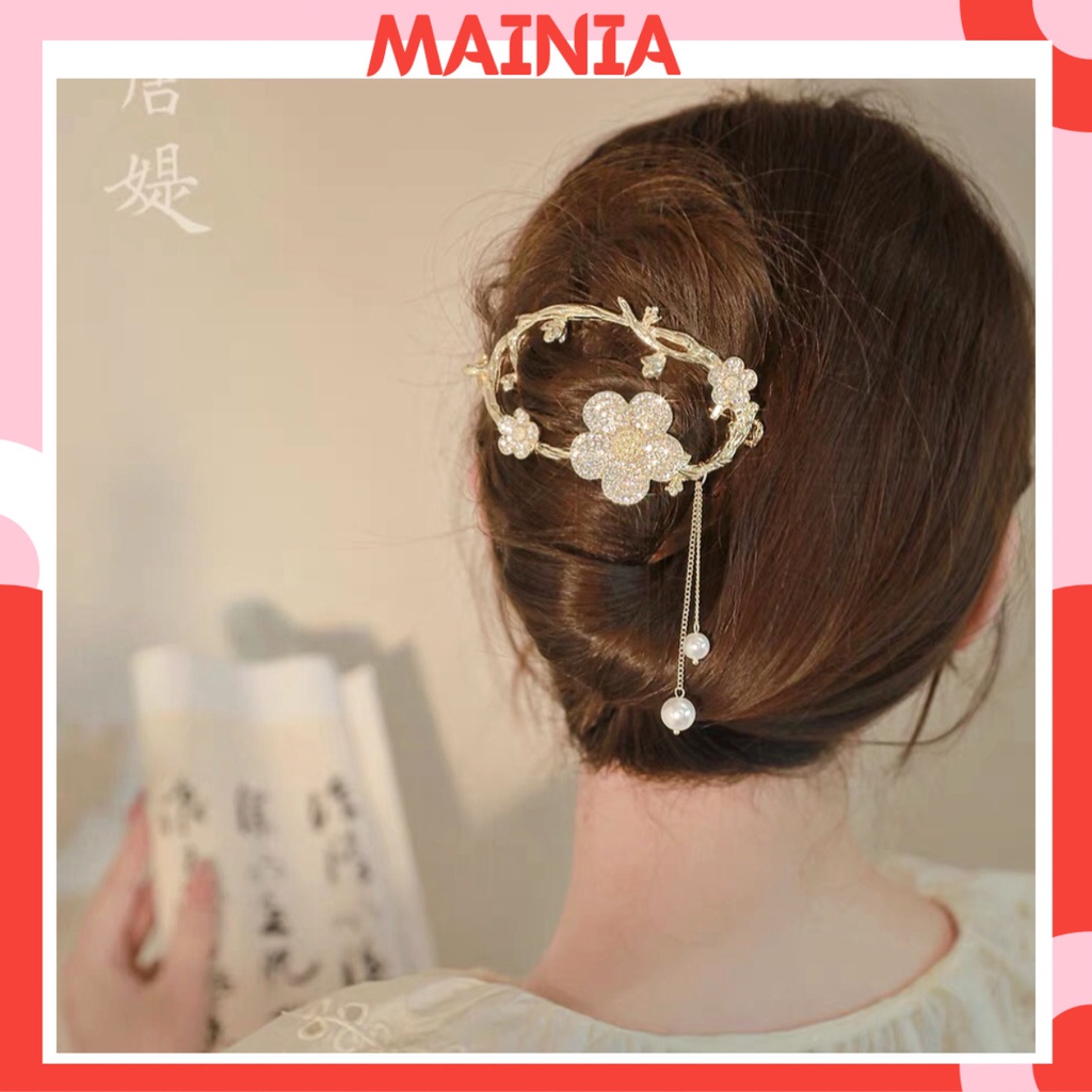 Kẹp Tóc Càng Cua Kim Loại Hàn Quốc (Hình Hoa Full Đá Dây Ngọc) Cho Bạn Gái Mẫu Mới Sang Chảnh Mainia Shop