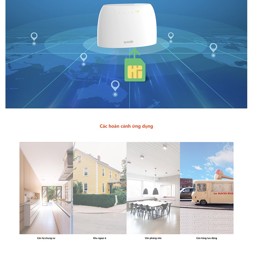 Bộ phát Wifi 4G Tenda 4G03 chuẩn N300 tốc độ 300Mbps. BH 24 tháng chính hãng