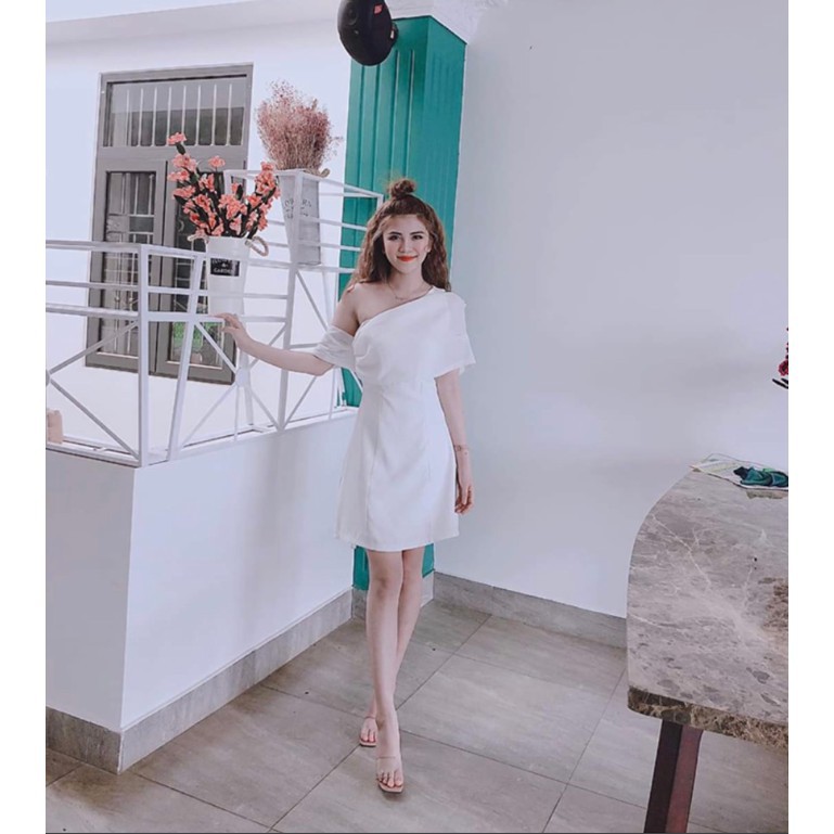 Đầm dự tiệc trắng lệch vai phồng xốp Even Dress (Kèm ảnh thật)