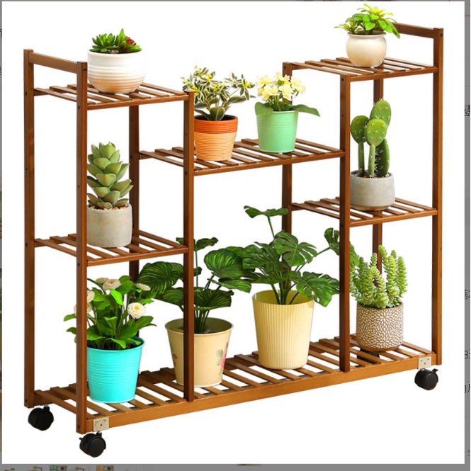 Kệ Để Chậu Hoa, Cây Cảnh, Bonsai Chữ H 4 tầng Lệch Ngăn Có Bánh Xe Hiện Đại,KT 83x70x24