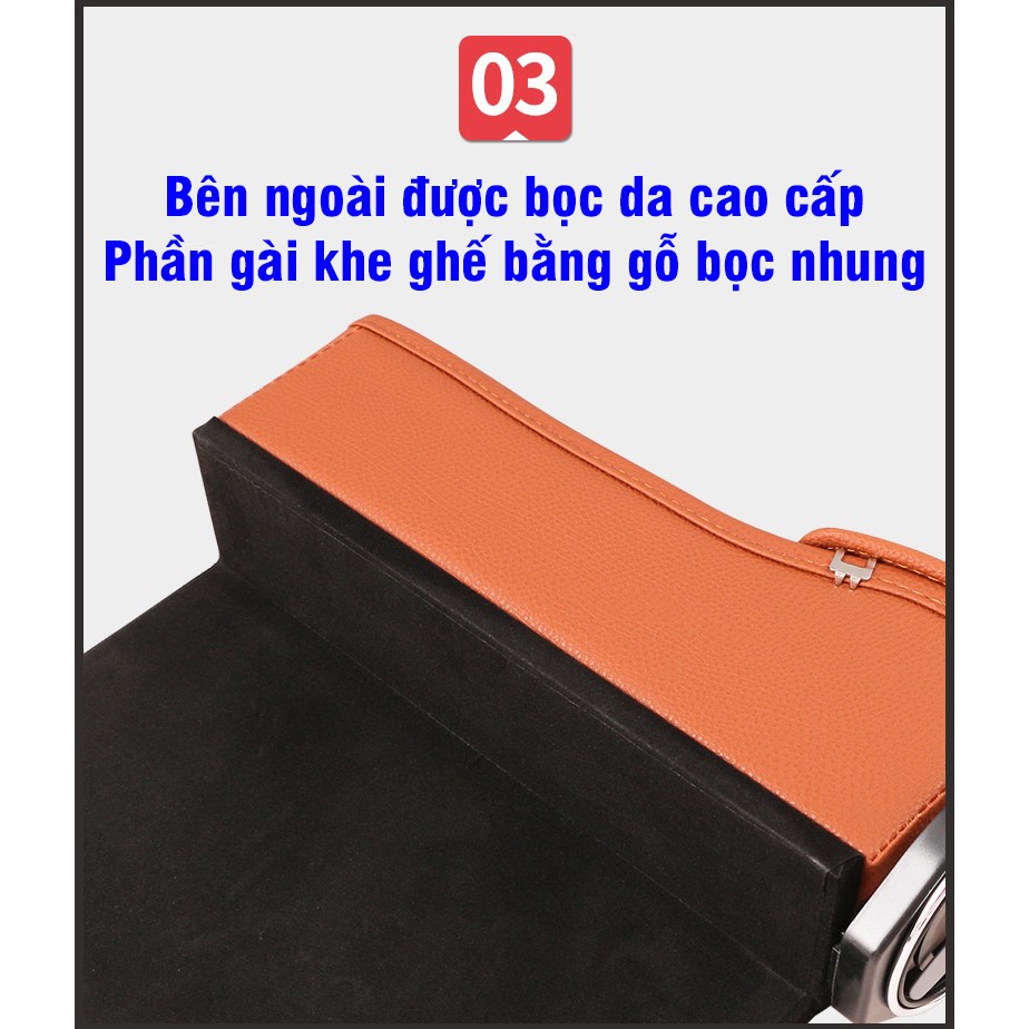 Khay để đồ cài khe ghế ô tô bọc da cao cấp tiện lợi