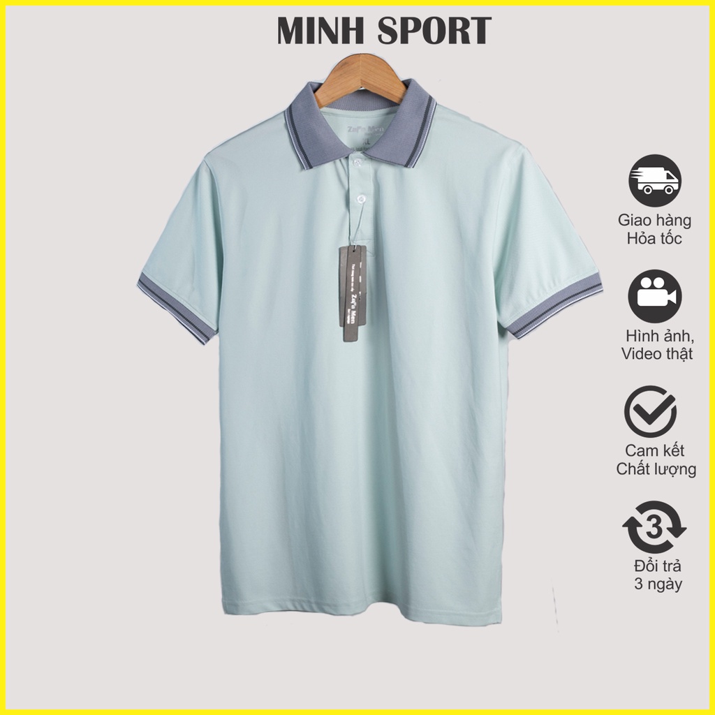 Áo Thun Nam Polo Cổ Trụ Ngắn Tay, Chất Vải Cá Sấu Cotton Nhập Màu Biển Lợt, Thấm Hút Mồ Hôi Tốt Không Xù Lông Mặc Mát