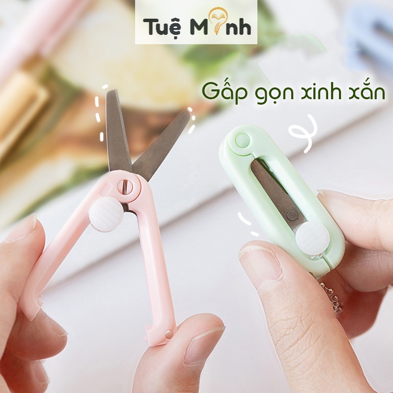 Kéo mini gấp gọn màu Pastel treo móc khóa C11 bỏ túi, kéo cắt sticker, giấy thủ công tiện lợi