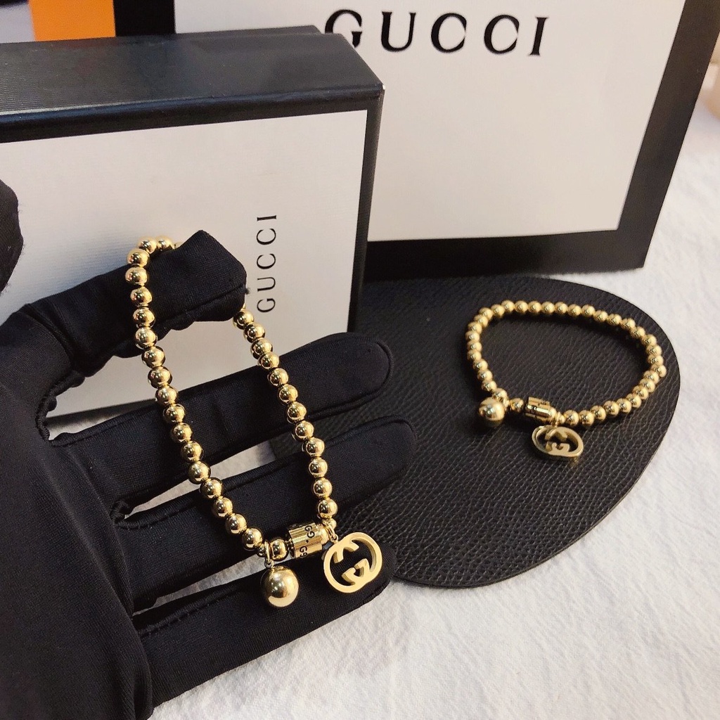 GUCCI Vòng đeo tay bằng thép titan họa tiết chữ GG thời trang thanh lịch cho nữ