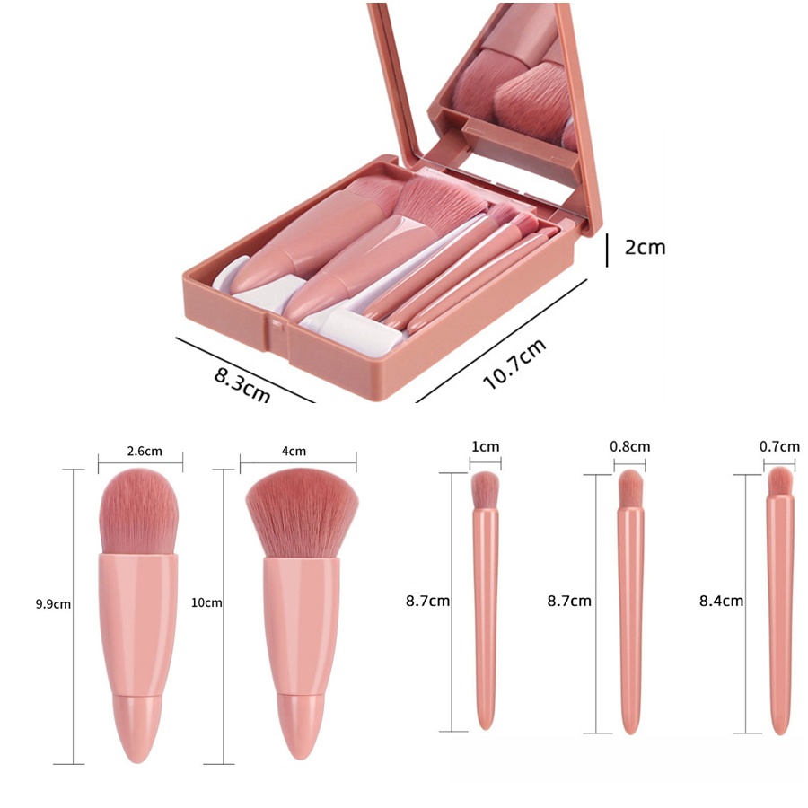 Bộ 5 Cọ Trang Điểm Kèm Hộp Đựng Và Gương Mini Chuyên Nghiệp Chất Lượng Cao