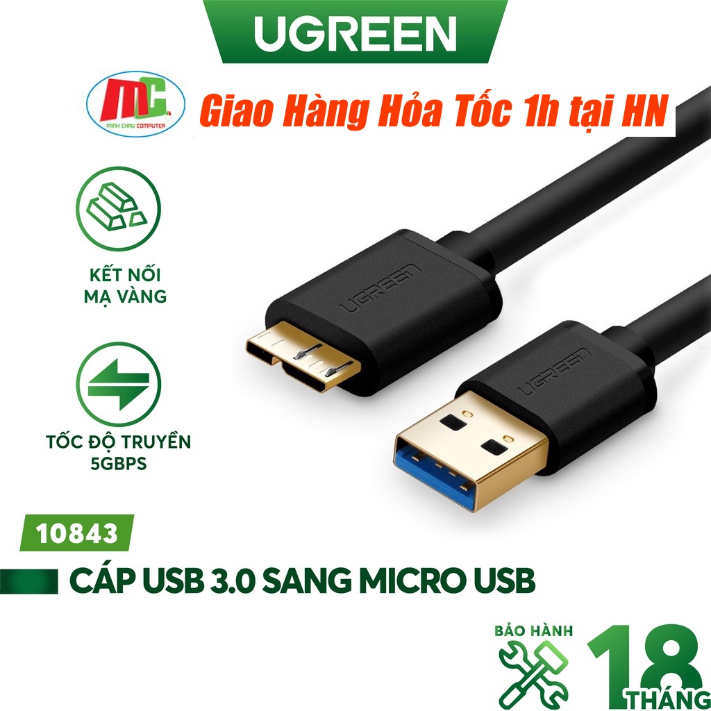 Cáp USB 3.0 cho ổ cứng di động HDD 2,5&quot; Ugreen 10840 10841 10842 (Dài 0,5m 1m 1,5m) - Hàng chính Hãng
