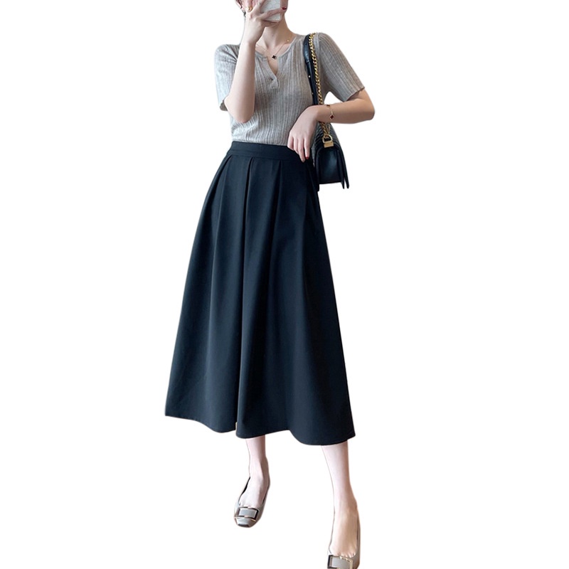 Chân váy midi xếp li dáng dài công sở có túi 2 bên dài 78cm