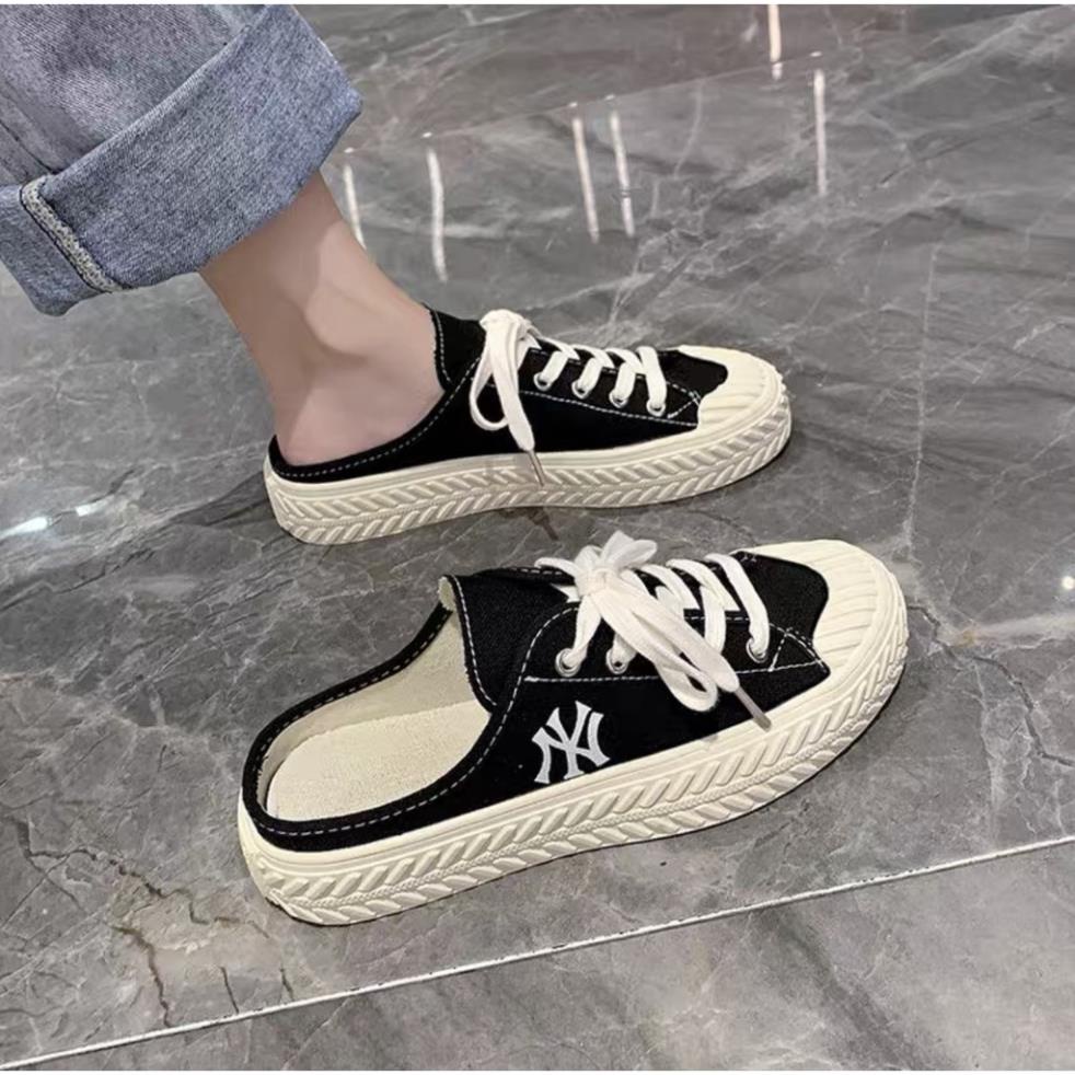 Giày Sục lười nữ thể thao  MLB ny đạp gót màu Đen sneaker nam nữ Hot trend