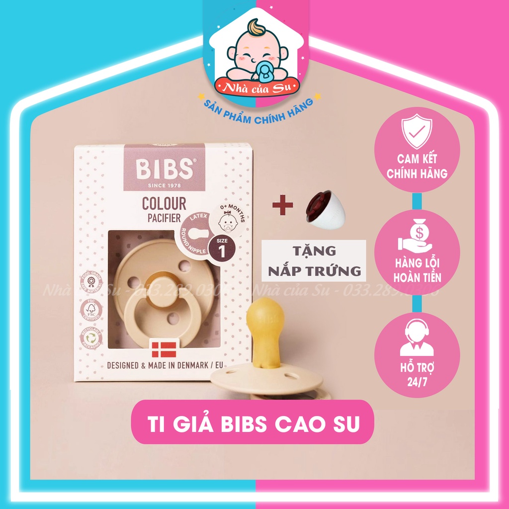 Ti giả BIBS Đan mạch cao su tự nhiên tặng kèm nắp trứng Nhà của Su