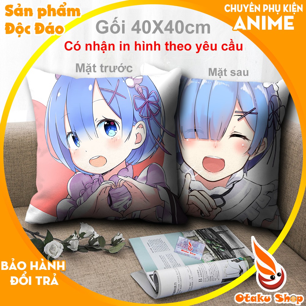 Áo gối, bao gối Anime Re:Zero kara Hajimeru Isekai Seikatsu Rem dùng tựa lưng trang trí ghế sofa kích thước 40 x 40cm