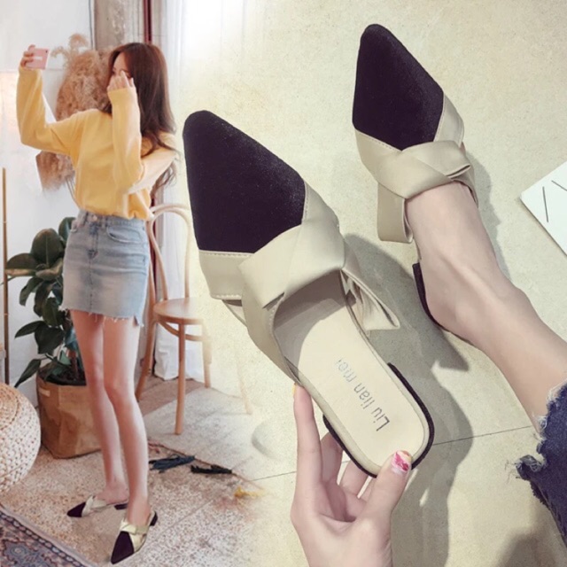 Ảnh thật Giày sục nơ xinh (2 màu) ODER