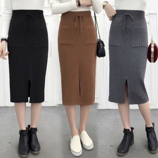 [CÓ SẴN] - Chân váy len dáng dài 2 túi trước