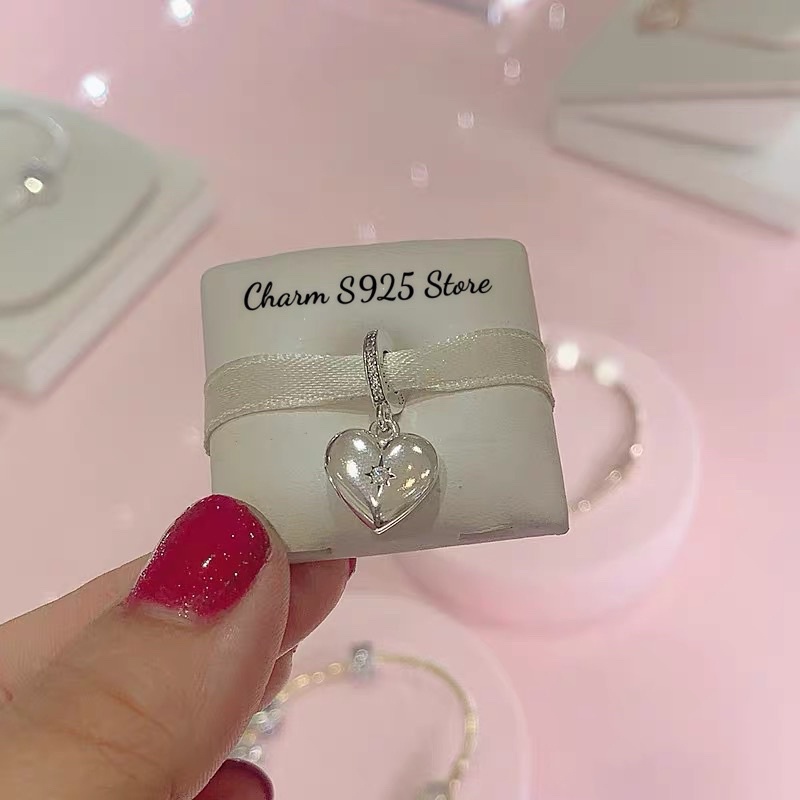 charm pan treo trái tim đính đá mở ra bạc s925 cao cấp