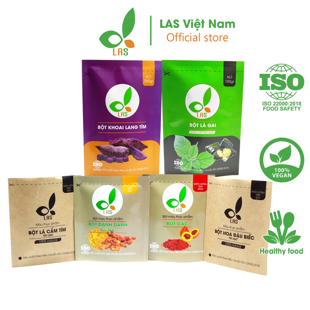 Bột màu thực phẩm, lá cẩm, hoa đậu biếc, gấc, lá gai, khoai lang tím, dành dành Las - Gói 5-250gr