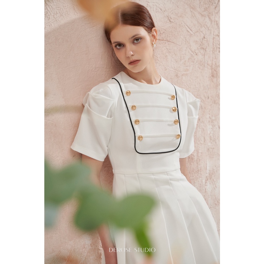 Agnes Dress - Váy tay ngắn trắng đen cách điệu